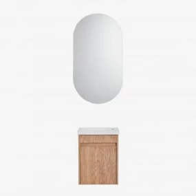 Conjunto De Móvel De Casa De Banho Suspenso Em Madeira Com Lavatório Integrado Narek Castanho Fresno & Ovalado Com Armazenamento Preto - Sklum