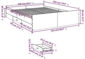 Estrutura de cama c/ gavetas 150x200cm derivados madeira branco