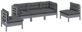 5 pcs conjunto lounge de jardim c/ almofadões pinho maciço