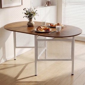 Mesa de jantar dobrável oval com abas rebatíveis para 6-8 pessoas, 150 x 80 x 76 cm, com pés metálicos, estilo rustico, castanho e Branco