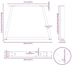Pés para mesa de centro em V 2 peças preto 30x(30-31,3) cm aço