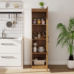 Armário Despensa 38 x 40 x 149 cm com 4 níveis e porta para cozinha e sala de estar Natural