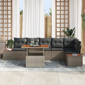 Conjunto de Jantar de Jardim com 7 Peças e Almofadas em Rattan Acacia