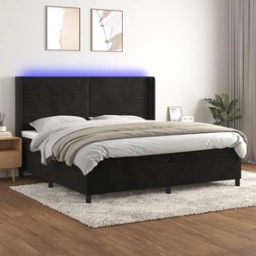 vidaXL Cama box spring c/ colchão/LED 200x200 cm veludo preto