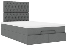 Estrutura de cama otomana com colchão cinza escuro tecido