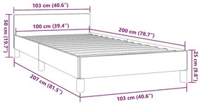 Estrutura de cama sem colchão 100x200 cm tecido cinzento-claro