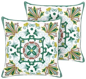 Conjunto de 2 almofadas decorativas com padrão oriental tufado verde 45 x 45 cm ELANITE Beliani