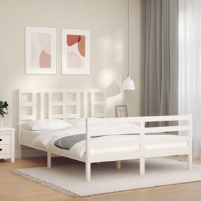 vidaXL Estrutura de cama com cabeceira 140x200cm madeira maciça branco
