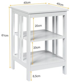 Mesa de cabeceira ou Mesa de apoio  com barras de reforço Mesa de apoio para sofá para quarto Sala de estar Corredor 40 x 40 x 61 cm Branca