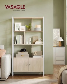 Estante com 4 prateleiras abertas 30 x 74 x 154,5 cm em bege natural e branco