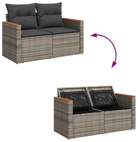 7 pcs conjunto sofás jardim almofadões vime PE/acácia cinzento