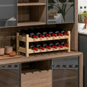 Garrafeira com 2 níveis para 12 garrafas 24 x 60,5 x 25 cm Suporte independente de bambu para cozinha, bar e bancada natural