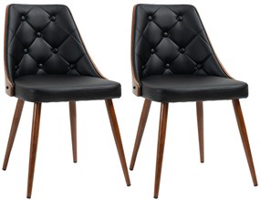 HOMCOM Conjunto de 2 Cadeiras para Mesa de Jantar com Assento Estofado em PU e Pés de Madeira 50,5x59x82cm Preto e Nogueira | Aosom Portugal