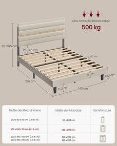 Estrutura de cama de casal moderna 140 x 200 cm (COLCHAO NÃO INCLUIDO) com cabeceira estofada para quarto Cappuccino bege