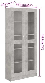 Armário vitrine 82,5x30,5x185,5cm derivados madeira cinzento