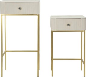 CONJUNTO DE MESAS ALTAS 2 PEÇAS Ø45X90-40X70 CM CREME E DOURADO
