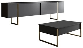 Conjunto de Mobiliário de Sala de Estar Luxe Set – Antracite e Dourado