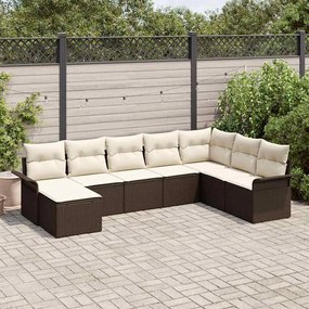 vidaXL Conjunto de Sofás de Jardim com 8 Peças e Almofadas Marrom Vime Poliéster