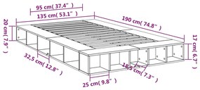 Estrutura de cama 135x190 cm derivados de madeira cinza sonoma