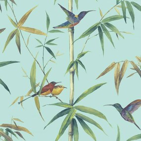 431355 Noordwand Papel de parede Kolibri and Bamboo turquesa