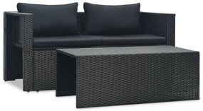 6 pcs conjunto lounge de jardim c/ almofadões vime PE preto