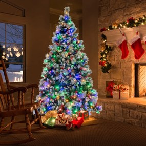 Árvore de Natal pré-iluminada de 215 cm com 747 pontas de ramos, 350 luzes LED, 55 pinhas e 55 bagas vermelhas
