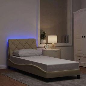 Estrutura de cama com LED sem colchão 90x190 cm tecido creme