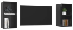 Armários de parede p/ TV 2pcs derivados madeira preto brilhante