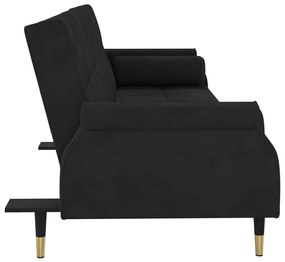 Sofá-Cama Sarah de 3 Lugares em Veludo - Preto - Design Moderno