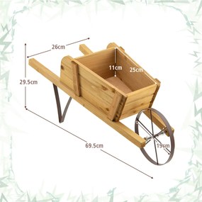 Floreira Jardim de madeira de pinho forma Carrinho de mão para interior e exterior com 9 acessórios magnéticos 69,5 x 26 x 29,5 cm Natural