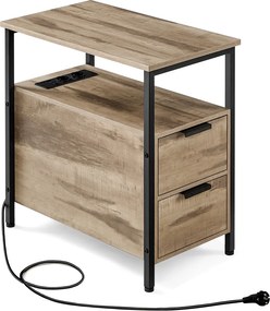 Mesa apoio, mesa de cabeçeira 60 x 35 x 61 cm com estação de carregamento e 2 gavetas castanho camelo-preto