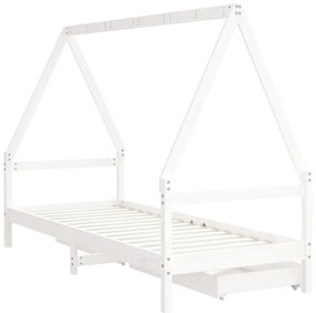 Estrutura cama infantil c/ gavetas 90x190cm pinho maciço branco