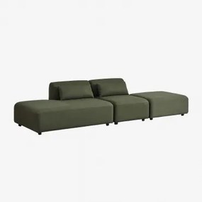 Sofá Modular De 2 Peças Com Chaise Longue À Esquerda E Puff Fogler Tecido Pele De Borrego Verde Sálvia - Sklum