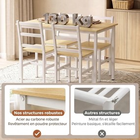 Conjunto de Mesa de Jantar e 4 Cadeiras, 108 x 60 x 75 cm, Encosto de Ripas, Cor Carvalho