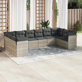 10 pcs conj. sofás jardim com almofadões vime PE cinzento-claro