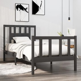 Estrutura de cama pequena solteiro 75x190 cm madeira cinzento