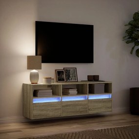 Móvel de parede p/ TV c/ luzes LED 130x31x45 cm carvalho sonoma