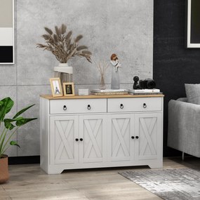 Aparador, móvel de arrumação 121 L x 37 l x 75 A cm, armário de cozinha de estilo rústico, com 2 gavetas e 2 portas, prateleiras com altura ajustável,