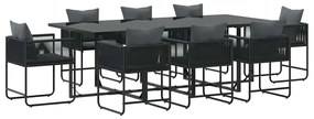 Conjunto de Jantar de Jardim com 12 Peças e Almofadas em Aço e Rattan