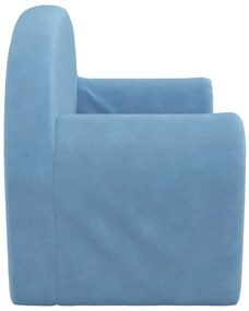 Sofá-cama infantil de 2 lugares pelúcia macia azul