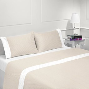 Jogo de lençóis 100% algodão - COIMBRA BEGE da Casa&Algodão: cama 105cm - 1 lençol superior 180 x 290 cm + 1 lençol capa ajustável 105 x 200 + 30 cm + 1 fronha almofada 50x70 cm