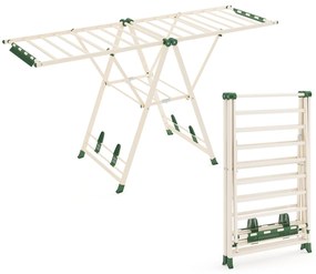 Estendal dobrável com braços ajustáveis 184 x 56 x 99–168 cm, pinças para meias e prateleira para sapatos, secador de roupa bege