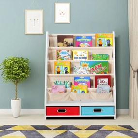 Estante Infantil com 4 Prateleiras Frontais e 2 Caixas para Quarto 70,5 x 28,5 x 86 cm Bege