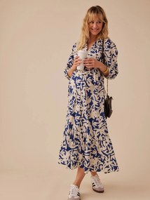 Agora -30%: Vestido comprido estilo boémio, com botões, para grávida, da ENVIE DE FRAISE azul-rei