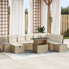 Conjunto de Sofás para Jardim de 9 Peças com Almofadas Bege Rattan Pol