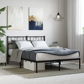 Estrutura de cama em metal com cabeceira 150x200 cm preto