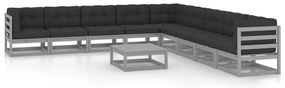 10pcs conjunto lounge de jardim + almofadões pinho maciço cinza