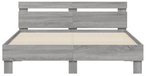 Estrutura cama c/ cabeceira/luzes LED 150x200cm cinzento sonoma