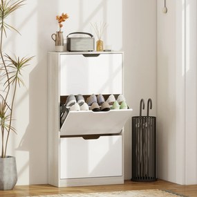 Sapateira de Madeira com 3 Compartimentos Abatíveis com Capacidade para 12 Pares 62,5x26x117,5 cm Branco e Madeira