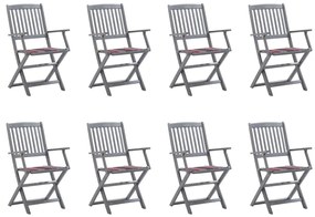 Cadeiras de exterior dobráveis 8pcs c/ almofadões acácia maciça
